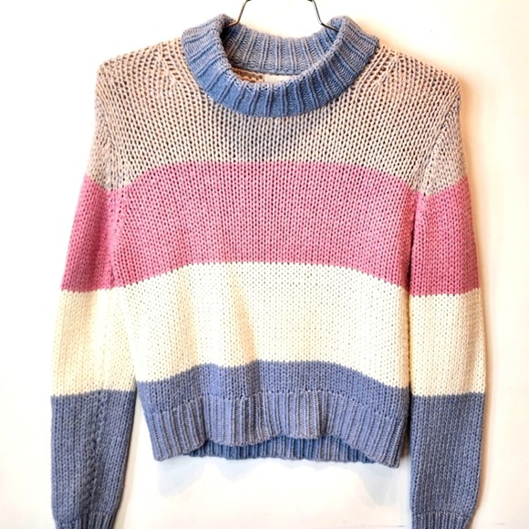 One Grey Day Striped Sweater Oversized Boxy Sweater Pink Blue Size S - Picture 2 of 8